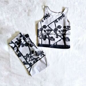 Floral Tank and Leggings Set in Black and White